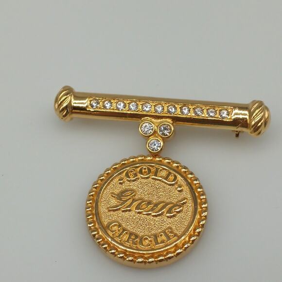 Vintage Limited Edition Rare Grosse Germany Gold Circle Brooch Rhinestone - Picture 2 of 9